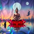 Buddha Shakyamuni in meditation and one lone cat